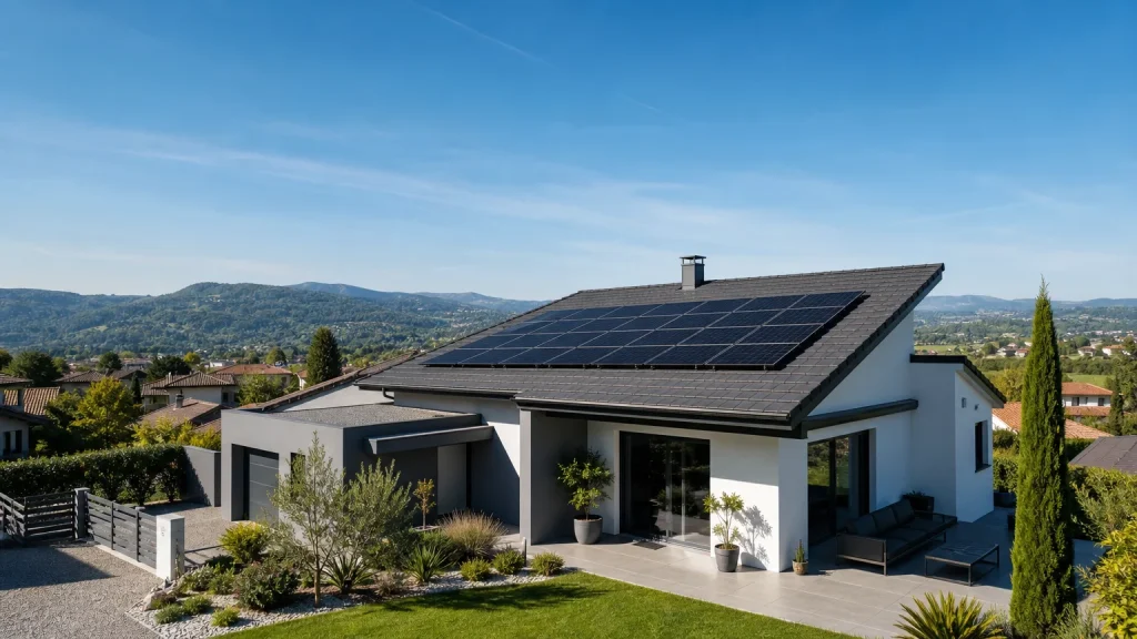 Maison française équipée de panneaux photovoltaïques