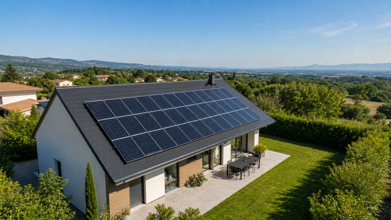Maison française équipée de panneaux photovoltaïques pour l’autoconsommation