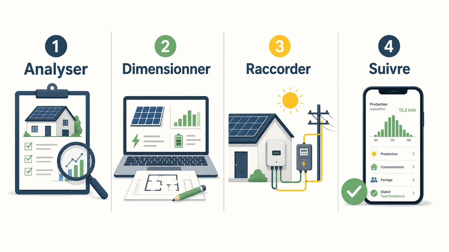 Les quatre étapes d’un projet d’autoconsommation solaire