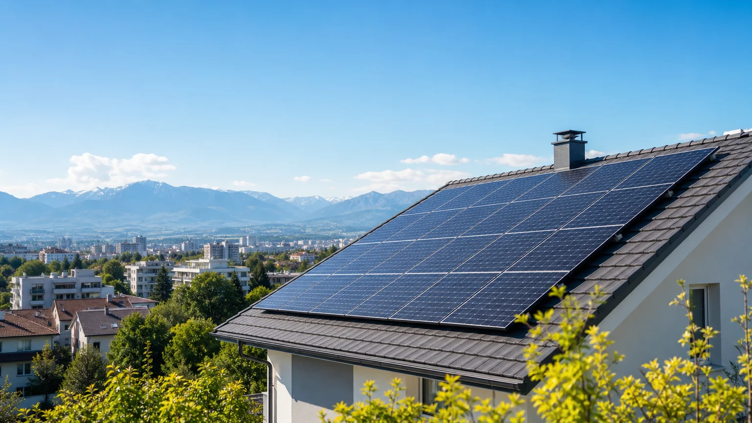 Toiture résidentielle équipée de panneaux photovoltaïques à Saint-Martin-d’Hères