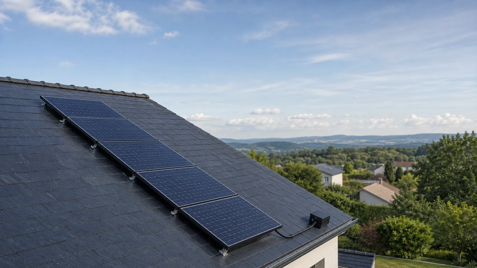 Panneaux photovoltaïques sur une toiture résidentielle, symbole du raccordement au réseau