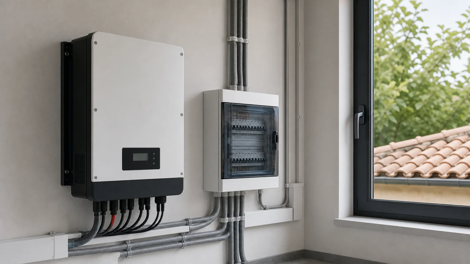 Onduleur photovoltaïque résidentiel et raccordement électrique soigné